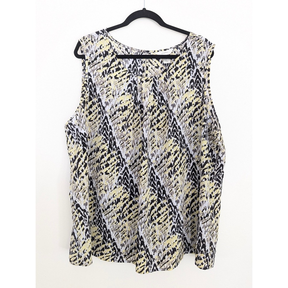 CJ Banks Womens 3X Sleeveless‎ Blouse Yellow Black Abstract Print Keyhole Back